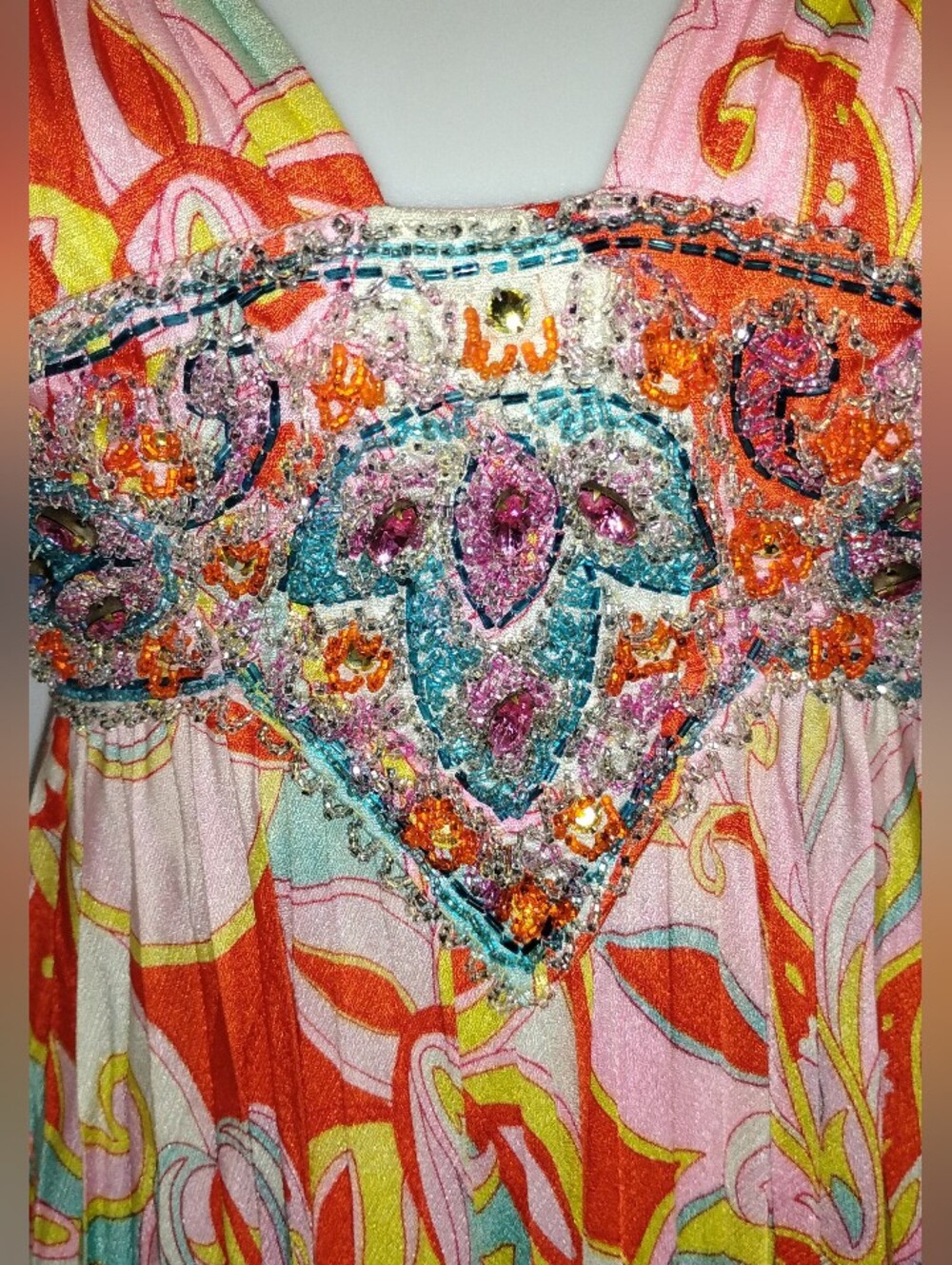 UPCYCLED VINTAGE BEADED PSYCHEDELIC DRESS - Picture 12 of 14